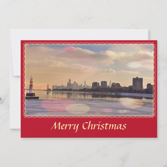 Carte de Noël Joyeux Skyline de Chicago (Devant)