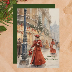 Carte de Noël Joyeux Victorian Watercolor