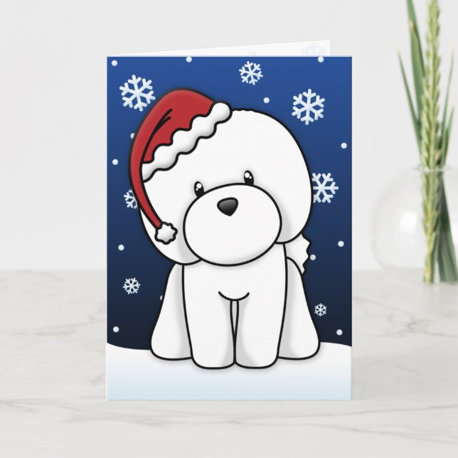 Carte de Noël Kawaii Bichon Frise (Devant)