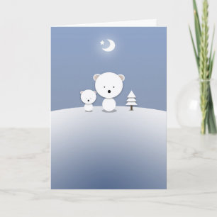Carte de Noël Kawaii Ours Polaires Lune Étoile
