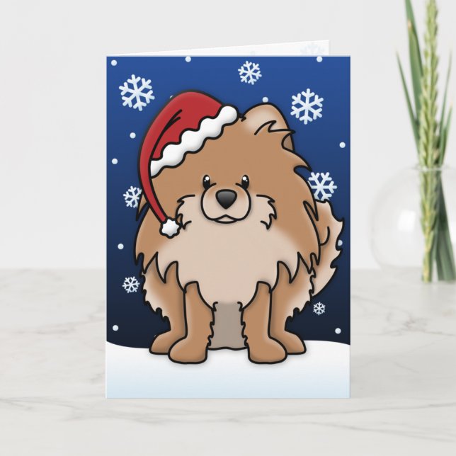 Carte de Noël Kawaii Red Pomeranian (Devant)