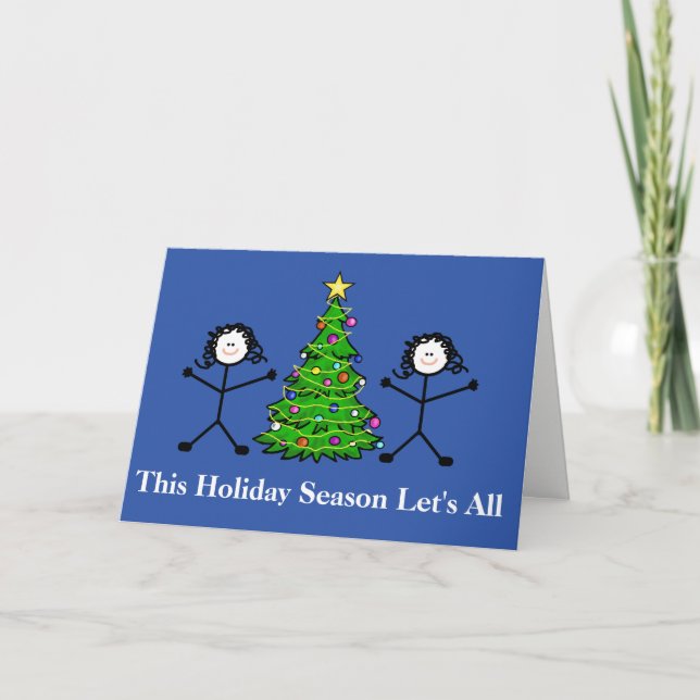 Carte de Noël Lesbienne Stick Couple avec arbre (Devant)