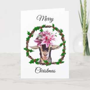 Carte de Noël - Lilly la chèvre dans une couronne 