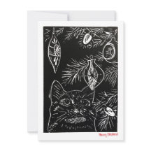 Carte de Noël Linocut Chat