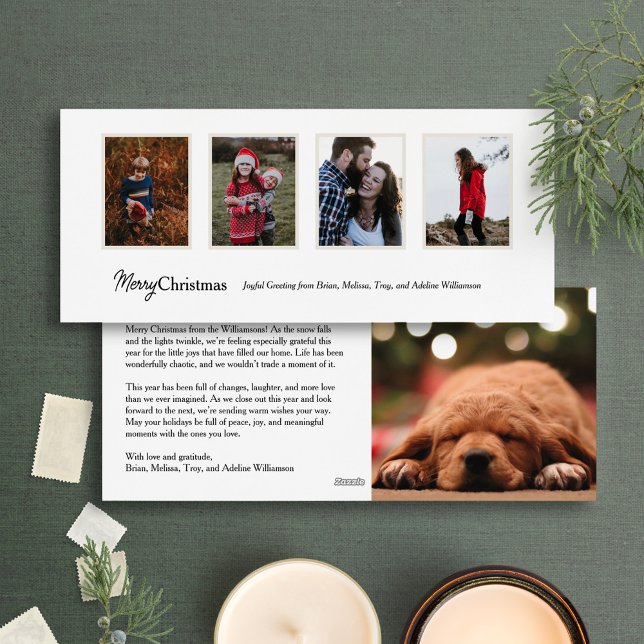 Carte de Noël longue minimaliste de quatre photos (Créateur téléchargé)