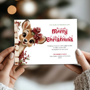 Carte de Noël lumineuse bébé cerf qui regarde cart
