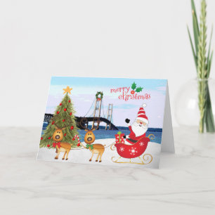 Carte de Noël Mackinac Bridge avec Père Noël, Slei