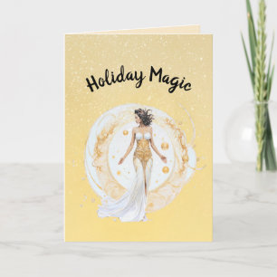Carte de Noël magique de vacances avec femme