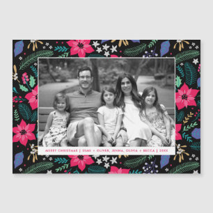 Carte de Noël magnétique rose Poinsettia