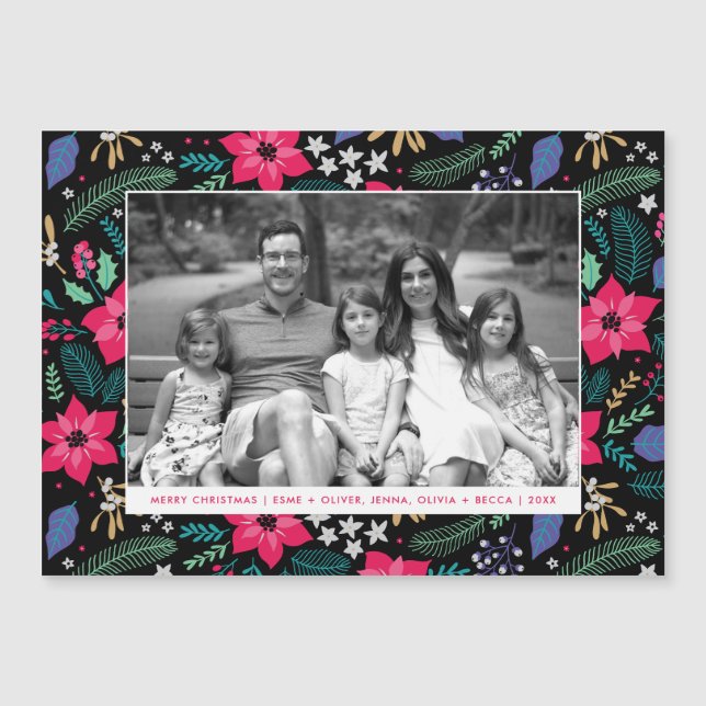 Carte de Noël magnétique rose Poinsettia (Devant)