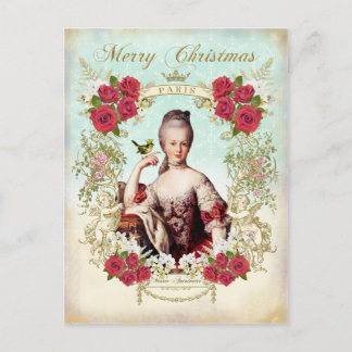 Carte de Noël Marie Antoinette Oiseau Roses Rouges