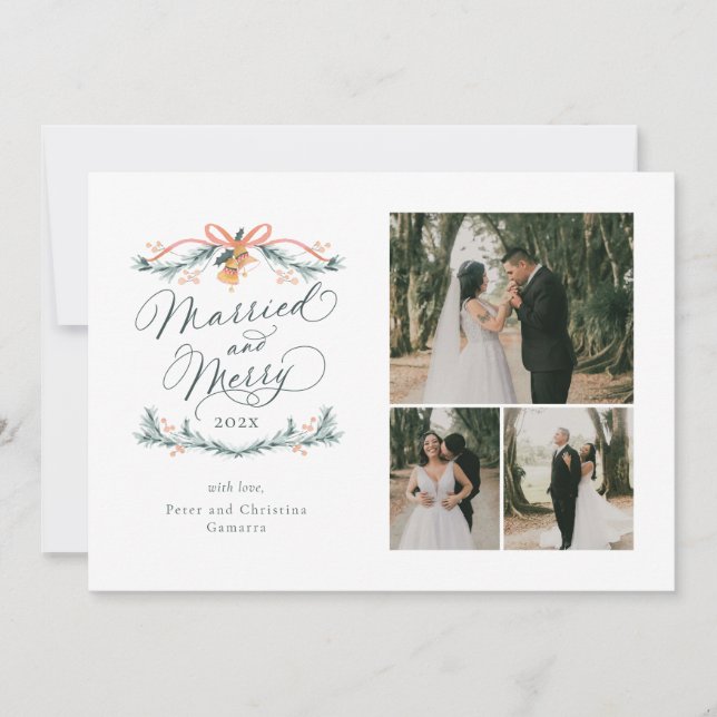 Carte de Noël Marié et Joyeux Multiphoto (Devant)