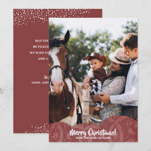 Carte de Noël Maroon Linen Filigree Photo