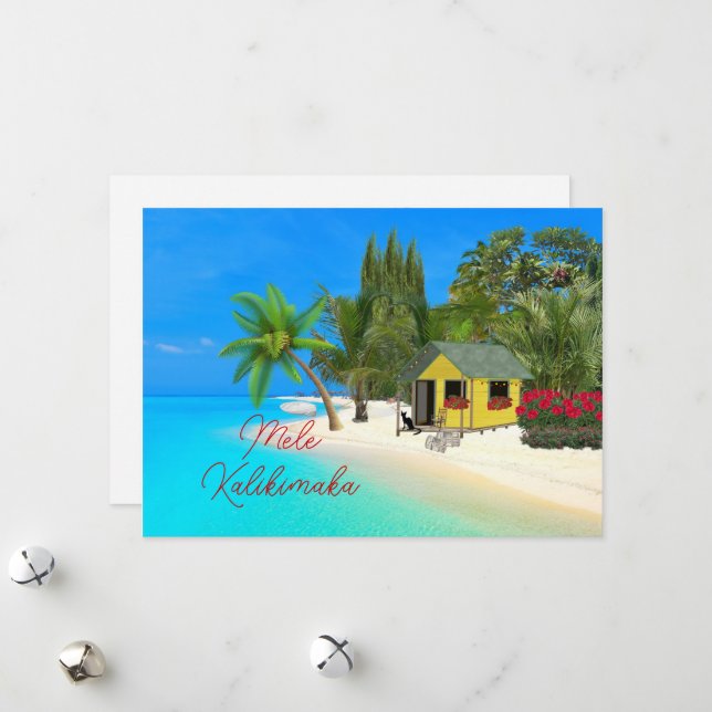 Carte de Noël Mele Kalikimaka Hawaiin (Devant/Arrière en situation)