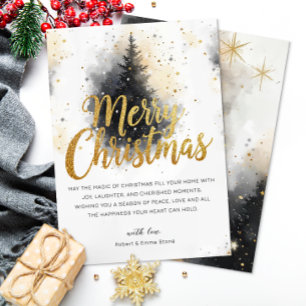 Carte de Noël Merry Christmas aquarelle Or Neutre