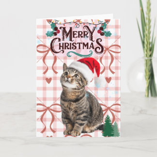 Carte de Noël Merry Christmas avec un joli chat ti
