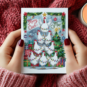 Carte de Noël Merry Cluck-Mas Chickens