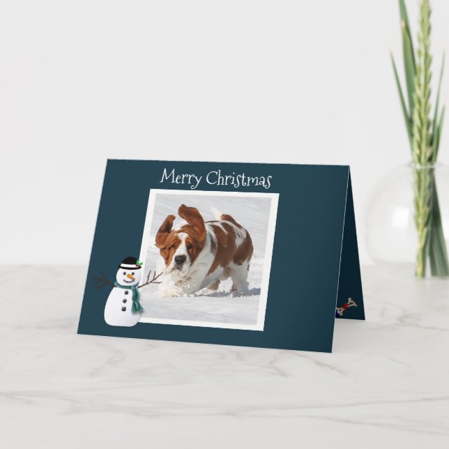 Carte de Noël mignonne avec Basset, Presents & Mai (Devant)