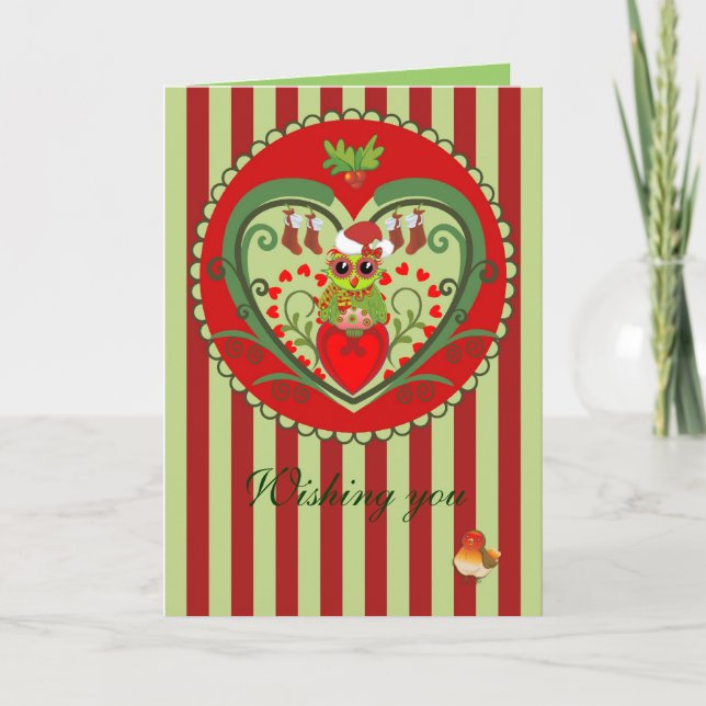 Carte de Noël mignonne avec Chouette Père Noël Car (Devant)