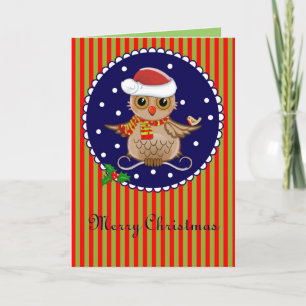 Carte de Noël mignonne avec hibou de dessin animé 