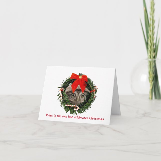 Carte de Noël mignonne avec le hibou (Devant)