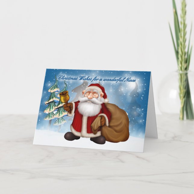Carte de Noël mignonne avec père Noël sonnant la (Devant)