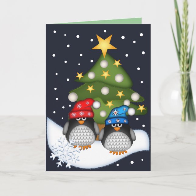 Carte de Noël mignonne avec pingouins et texte int (Devant)