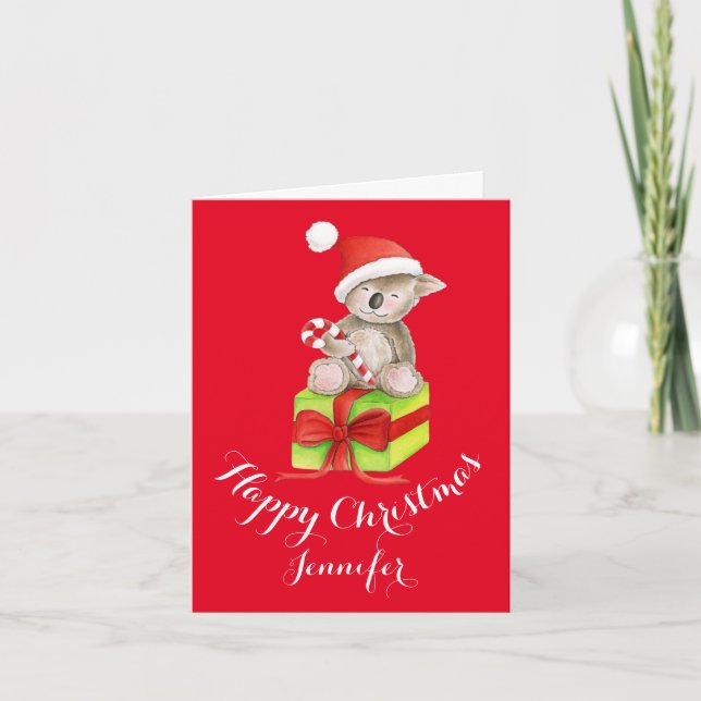 Carte de Noël mignonne d'art d'aquarelle d'ours de (Devant)