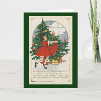 Carte de Noël mignonne fille en robe rouge