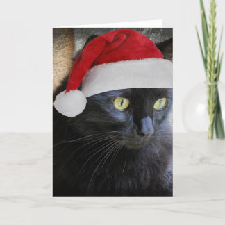 Carte de Noël mignonne, Jolie Chat Noir avec Casqu