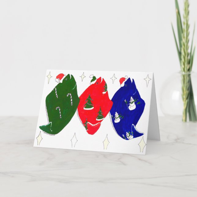 Carte de Noël mignonne lunatique de poissons de (Devant)