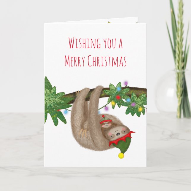 Carte de Noël mignonne maman et bébé paresseux (Devant)