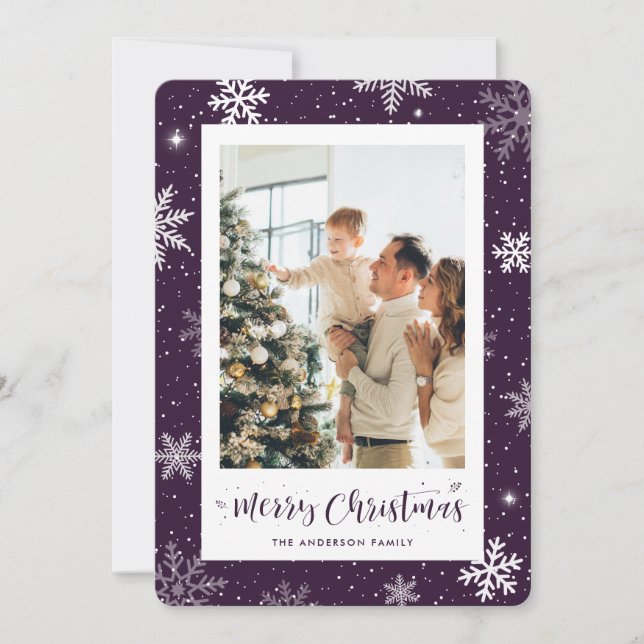 Carte de Noël mignonne violet de flocon de neige (Devant)