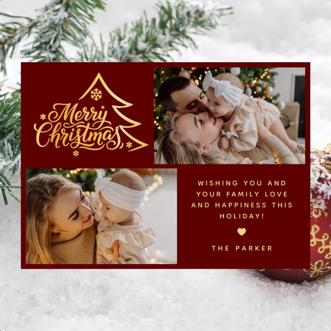 Carte de Noël minimale à deux photos rouge Joyeux  (Créateur téléchargé)