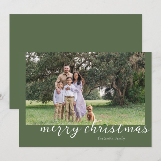 Carte de Noël minimale verte photo (Devant / Derrière)