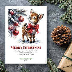 Carte de Noël minimaliste bébé cerf forêt enneigée