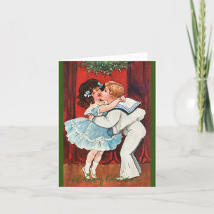Carte de Noël Mistletoe Kiss du marin vintage