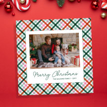 Carte de Noël moderne à carreaux avec photo