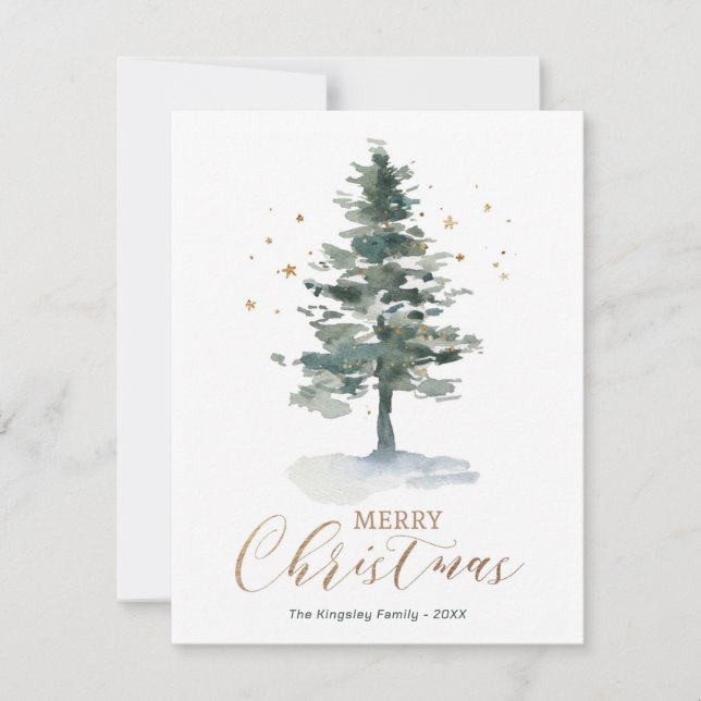 Carte de Noël moderne Arbre à eau or (Devant)