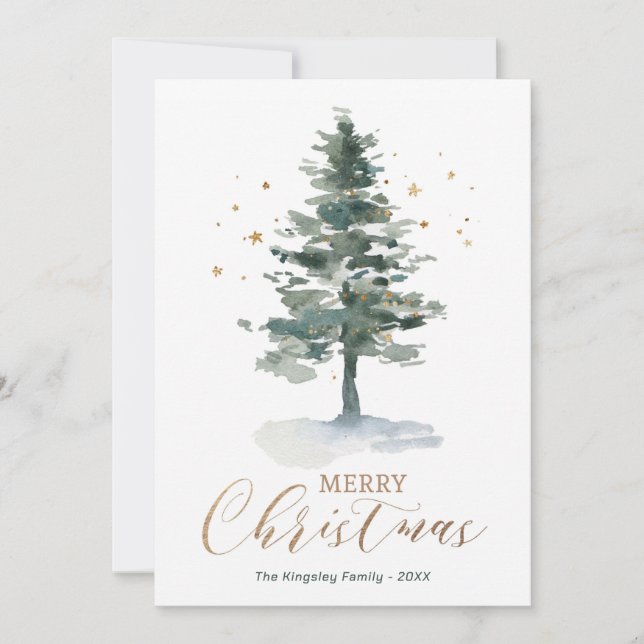 Carte de Noël moderne Arbre à eau or (Devant)