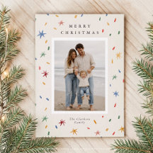 Carte de Noël moderne avec confettis en photo