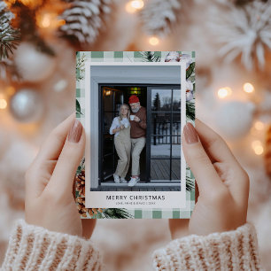Carte de Noël moderne Botanique Vert Plaid