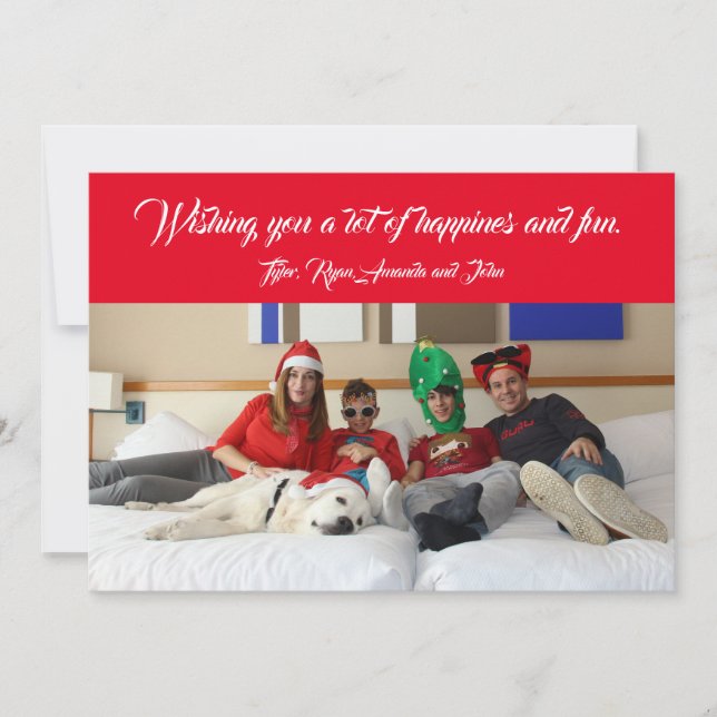 Carte de Noël moderne de famille rouge de vacances (Devant)