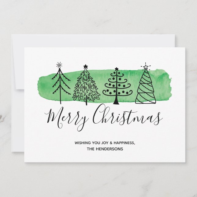 Carte de Noël moderne Doodle Watercolor (Devant)