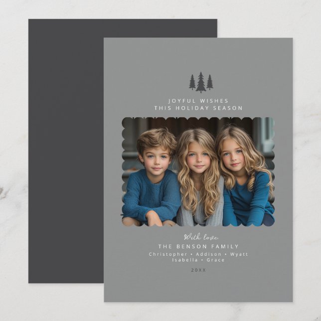 Carte de Noël moderne Gris minimaliste (Devant / Derrière)