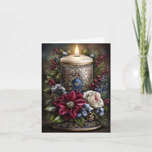 Carte de Noël moderne rustique florale avec bougie