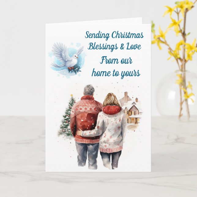 Carte de Noël modifiée par couple d'hiver (Fleur jaune)