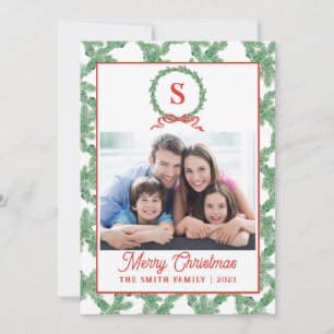 Carte de Noël Monogram Bow Wreath