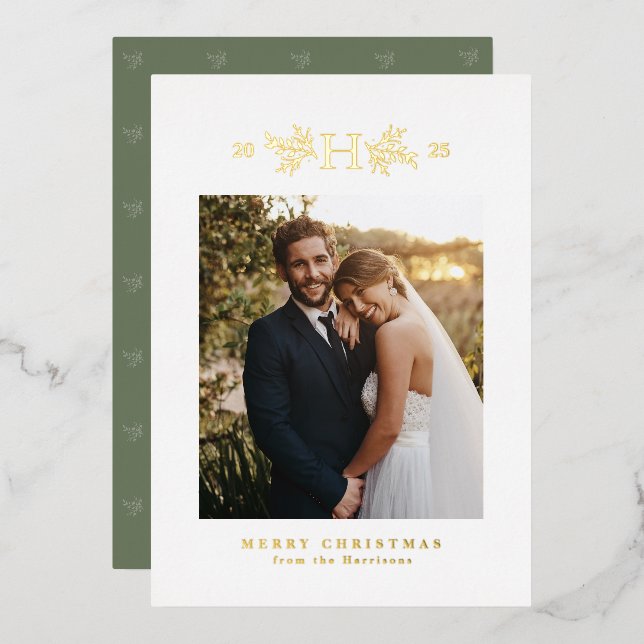 Carte de Noël monogramme rustique avec une photo (Recto/Verso)