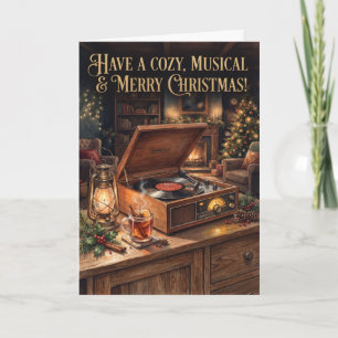 Carte de Noël musicale avec tourne-disque vintage